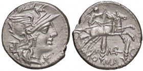 ROMANE REPUBBLICANE - MARCIA - M. Marcius Mn. f. (134 a.C.) - Denario - Testa di Roma a d., dietro un moggio /R La Vittoria su biga verso d.; sotto, d...