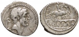 ROMANE REPUBBLICANE - MARCIA - L. Marcius Philippus (56 a.C.) - Denario - Testa di Anco Marzio a d.; dietro, un lituo /R Statua equestre a d. su acque...