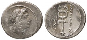 ROMANE REPUBBLICANE - PLAETORIA - M. Plaetorius M. f. Cestianus (67 a.C.) - Denario - Testa di donna a d.; dietro, un simbolo /R Caduceo alato B. 6; C...