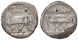 ROMANE REPUBBLICANE - POMPEIA - Q. Pompeius Rufus (54 a.C.) - Denario - Sedia curule tra lancia e ramo /R Sedia curule tra lituo e corona B. 5; Cr. 43...