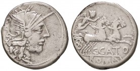 ROMANE REPUBBLICANE - PORCIA - C. Porcius Cato (123 a.C.) - Denario - Testa di Roma a d. /R La Vittoria su biga verso d. B. 1; Cr. 274/1 (AG g. 3,86)...