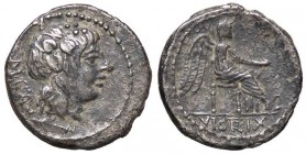 ROMANE REPUBBLICANE - PORCIA - M. Porcius Cato (89 a.C.) - Quinario - Testa della Libertà a d. /R La Vittoria seduta a d. con patera e palma B. 7; Cr....