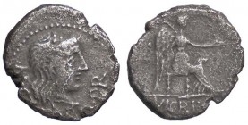 ROMANE REPUBBLICANE - PORCIA - M. Porcius Cato (47-46 a.C.) - Quinario - Testa della Libertà a d. /R La Vittoria seduta a d. con patera e palma B. 11;...