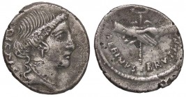 ROMANE REPUBBLICANE - POSTUMIA - C. Postumius (74 a.C.) - Denario - Testa della Pietà a d. /R Due mani che si stringono reggendo un caduceo B. 10; Cr....