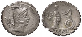 ROMANE REPUBBLICANE - ROSCIA - L. Roscius Fabatus (64 a.C.) - Denario serrato - Testa di Giunone Lanuvia a d., dietro un simbolo /R Una giovinetta ali...