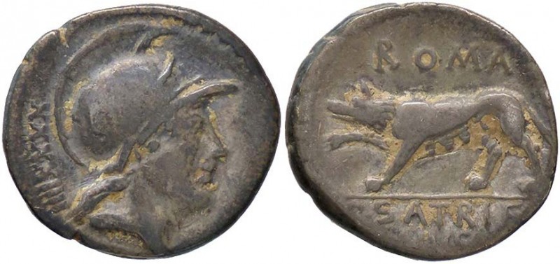 ROMANE REPUBBLICANE - SATRIENA - P. Satrienus (77 a.C.) - Denario - Testa di Rom...