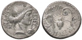 ROMANE IMPERIALI - Giulio Cesare († 44 a.C.) - Denario - Testa di Cerere a d. /R Strumenti sacrificali B. 16; Cr. 467/1 (AG g. 3,74) Porosità
BB+