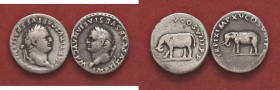 ROMANE IMPERIALI - Tito (79-81) - Denario - Testa laureata a d. /R Elefante a s. C. 303 e 304 (AG g. 3,35) Lotto di 2 monete da incastonatura
med. MB