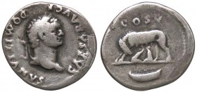 ROMANE IMPERIALI - Domiziano (81-96) - Denario - Busto piccolo a d. /R La Lupa a s. mentre allatta i Gemelli; sotto una navicella C. 51; RIC V241 (AG ...