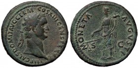 ROMANE IMPERIALI - Domiziano (81-96) - Asse - Busto laureato a d. con l'egida /R La Moneta stante a s. con bilancia e cornucopia C. 329 (AE g. 10,95)...