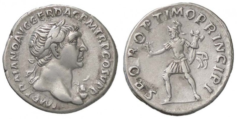 ROMANE IMPERIALI - Traiano (98-117) - Denario - Testa laureata a d. con egida /R...