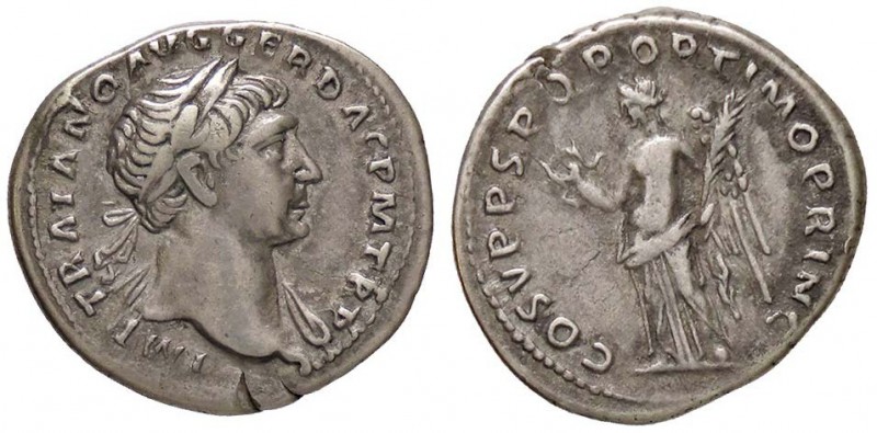 ROMANE IMPERIALI - Traiano (98-117) - Denario - Busto laureato e drappeggiato a ...