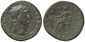 ROMANE IMPERIALI - Traiano (98-117) - Sesterzio - Testa laureata a d. /R La Pace seduta a s. con ramo d'ulivo e scettro C. 624 (AE g. 25,41)
BB+/qSPL