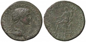 ROMANE IMPERIALI - Traiano (98-117) - Sesterzio - Busto laureato e drappeggiato a d. /R La Fortuna seduta a s. con timone e cornucopia C. 157 (AE g. 2...