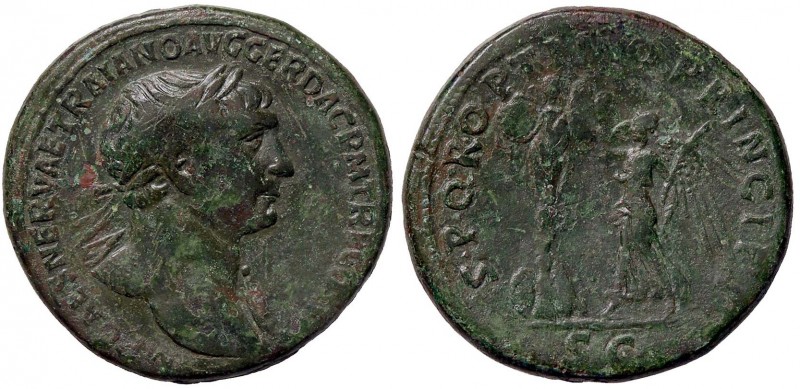 ROMANE IMPERIALI - Traiano (98-117) - Sesterzio - Busto laureato e drappeggiato ...