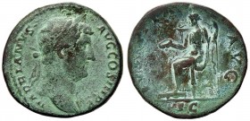 ROMANE IMPERIALI - Adriano (117-138) - Sesterzio - Testa a d. /R La Giustizia seduta a s. con patera e scettro C. 879 (AE g. 22,69)
BB