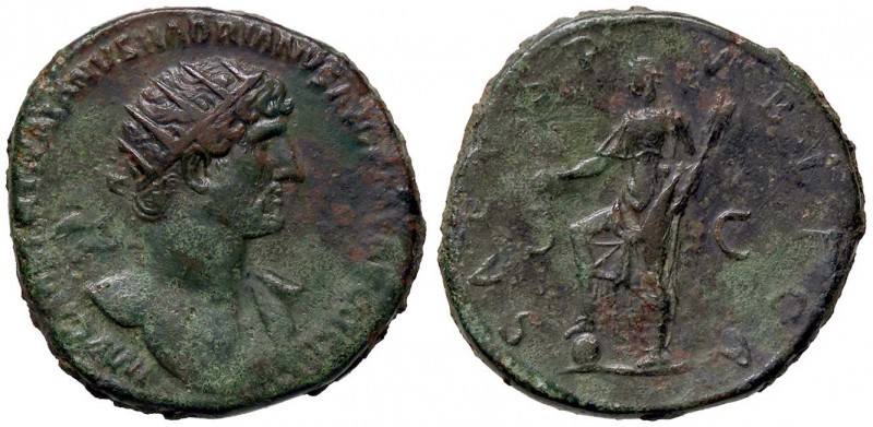 ROMANE IMPERIALI - Adriano (117-138) - Dupondio - Busto radiato a d. /R La Salut...