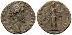 ROMANE IMPERIALI - Antonino Pio (138-161) - Sesterzio - Testa a d. /R Il Buon Evento stante a d. con delle spighe e un cesto di frutta C. 846 (AE g. 2...