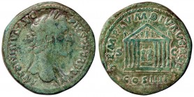 ROMANE IMPERIALI - Antonino Pio (138-161) - Sesterzio - Testa laureata a d. /R Tempio a otto colonne con le statue di Augusto e Livia seduti C. 805 (1...