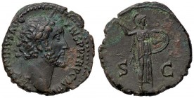 ROMANE IMPERIALI - Antonino Pio (138-161) - Asse - Testa laureata a d. /R Pallade stante a d. con lancia e scudo C. 746 (AE g. 10,36)
qSPL