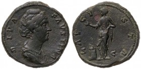 ROMANE IMPERIALI - Faustina I (moglie di A. Pio) - Sesterzio - Busto drappeggiato a d. /R La Pietà stante a s. presso un altare acceso con la mano d. ...