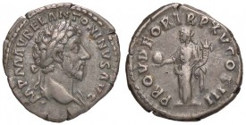 ROMANE IMPERIALI - Marco Aurelio (161-180) - Denario - Testa laureata a d. /R La Provvidenza stante a s. con globo e cornucopia C. 508; RIC 23 (AG g. ...