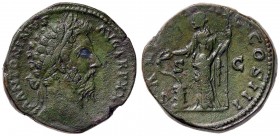 ROMANE IMPERIALI - Marco Aurelio (161-180) - Sesterzio - Testa laureata a d. /R La Salute stante a s. alimenta un serpente che si erge da altare e tie...