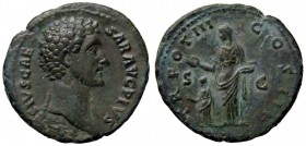 ROMANE IMPERIALI - Marco Aurelio (161-180) - Asse - Testa a d. /R La Pietà stante a s. con scettro, ai suoi piedi un fanciullo C. 448 (AE g. 8,39) Rit...