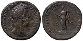 ROMANE IMPERIALI - Commodo (177-192) - Sesterzio - Testa laureata a d. /R La Fortuna stante a s. con caduceo, cornucopia e il piede d. su una prua C. ...