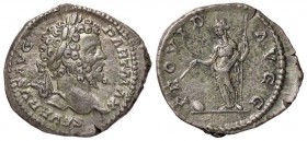 ROMANE IMPERIALI - Settimio Severo (193-211) - Denario - Testa laureata a d. /R La Provvidenza stante a s. con bacchetta e scettro, ai suoi piedi un g...