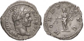 ROMANE IMPERIALI - Caracalla (198-217) - Denario - Testa laureata a d. /R La Moneta stante a s. con bilancia e cornucopia C. 165; RIC 224 (AG g. 3,07)...