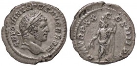 ROMANE IMPERIALI - Caracalla (198-217) - Denario - Testa laureata a d. /R Serapide stante a s. con spighe e scettro C. 382; RIC 289 (AG g. 2,79)
BB-S...