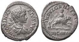 ROMANE IMPERIALI - Caracalla (198-217) - Denario - Busto giovanile laureato e drappeggiato a d. /R La dea Celeste con fulmine e scettro su un leone ch...