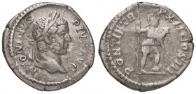 ROMANE IMPERIALI - Caracalla (198-217) - Denario - Testa laureata a d. /R Il Valore in abiti militari stante a d. con lancia e parazonium ed un piede ...