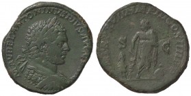 ROMANE IMPERIALI - Caracalla (198-217) - Sesterzio - Testa laureata a d. /R Esculapio stante di fronte con bastone al quale è avvolto un serpente tra ...