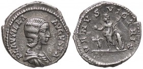 ROMANE IMPERIALI - Plautilla (moglie di Caracalla) - Denario - Busto drappeggiato a d. /R Venere stante a s. con mela e palma si appoggia a uno scudo,...
