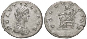 ROMANE IMPERIALI - Plautilla (moglie di Caracalla) - Denario - Busto a d. /R La Concordia seduta a s. con patera e doppia cornucopia C. 8; RIC 372 (AG...