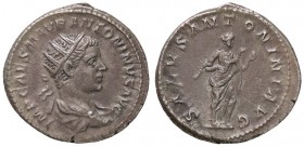 ROMANE IMPERIALI - Elagabalo (218-222) - Antoniniano - Busto radiato e drappeggiato a d. /R La Salute stante a d. alimenta un serpente C. 254; RIC 138...