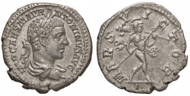 ROMANE IMPERIALI - Elagabalo (218-222) - Denario - Busto laureato e drappeggiato a d. /R Marte andante a d. con lancia e trofeo C. manca; RIC 123 (AG ...