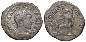 ROMANE IMPERIALI - Elagabalo (218-222) - Denario - Busto laureato a d. /R La Fortuna seduta a s. con timone su globo e cornucopia C. 147; RIC 20 (AG g...