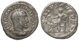 ROMANE IMPERIALI - Massimino I (235-238) - Denario - Busto laureato e corazzato a d. /R La Salute seduta a s. con patera, alimenta un serpente C. 85; ...