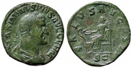 ROMANE IMPERIALI - Massimino I (235-238) - Sesterzio - Busto laureato e drappeggiato a d. /R La Salute seduta a s. alimenta un serpente avvolto attorn...