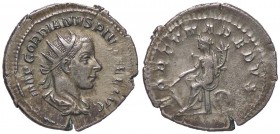 ROMANE IMPERIALI - Gordiano III (238-244) - Antoniniano - Busto radiato e drappeggiato a d. /R La Fortuna seduta a s. con timone e cornucopia; sotto l...