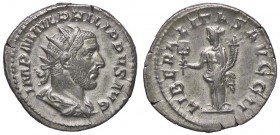ROMANE IMPERIALI - Filippo I (244-249) - Antoniniano - Busto radiato e drappeggiato a d. /R La Liberalità stante a s. con tessera e cornucopia C. 87; ...