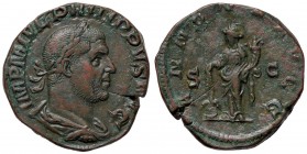 ROMANE IMPERIALI - Filippo I (244-249) - Sesterzio - Busto laureato a d. /R L'Abbondanza stante a s. con spighe e cornucopia; ai suoi piedi un modio C...