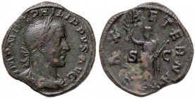 ROMANE IMPERIALI - Filippo I (244-249) - Sesterzio - Busto laureato e drappeggiato a d. /R La Pace stante a s. con ramo d'ulivo e scettro trasversale ...