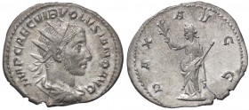 ROMANE IMPERIALI - Volusiano (251-253) - Antoniniano - Busto radiato e drappeggiato a d. /R La Pace stante a s. con ramo d'ulivo e scettro C. 70; RIC ...