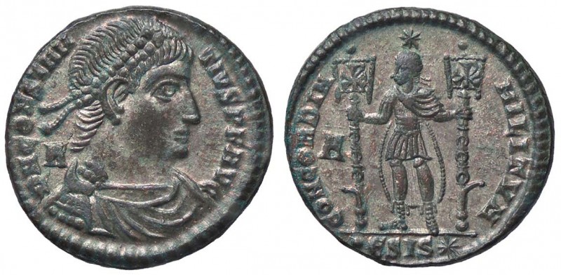 ROMANE IMPERIALI - Costanzo II (337-361) - Follis ridotto (Siscia) - Busto diade...