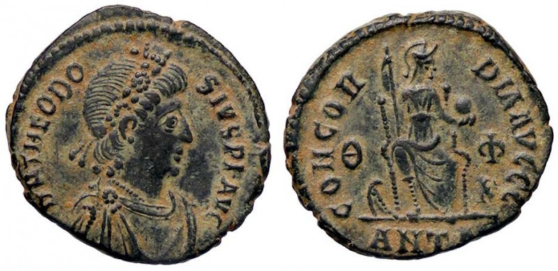 ROMANE IMPERIALI - Teodosio I (379-395) - AE 3 (Antiochia) - Busto diademato e d...