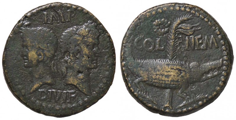 ROMANE PROVINCIALI - Agrippa e Augusto - Dupondio (Nimes) - Testa di Augusto e A...